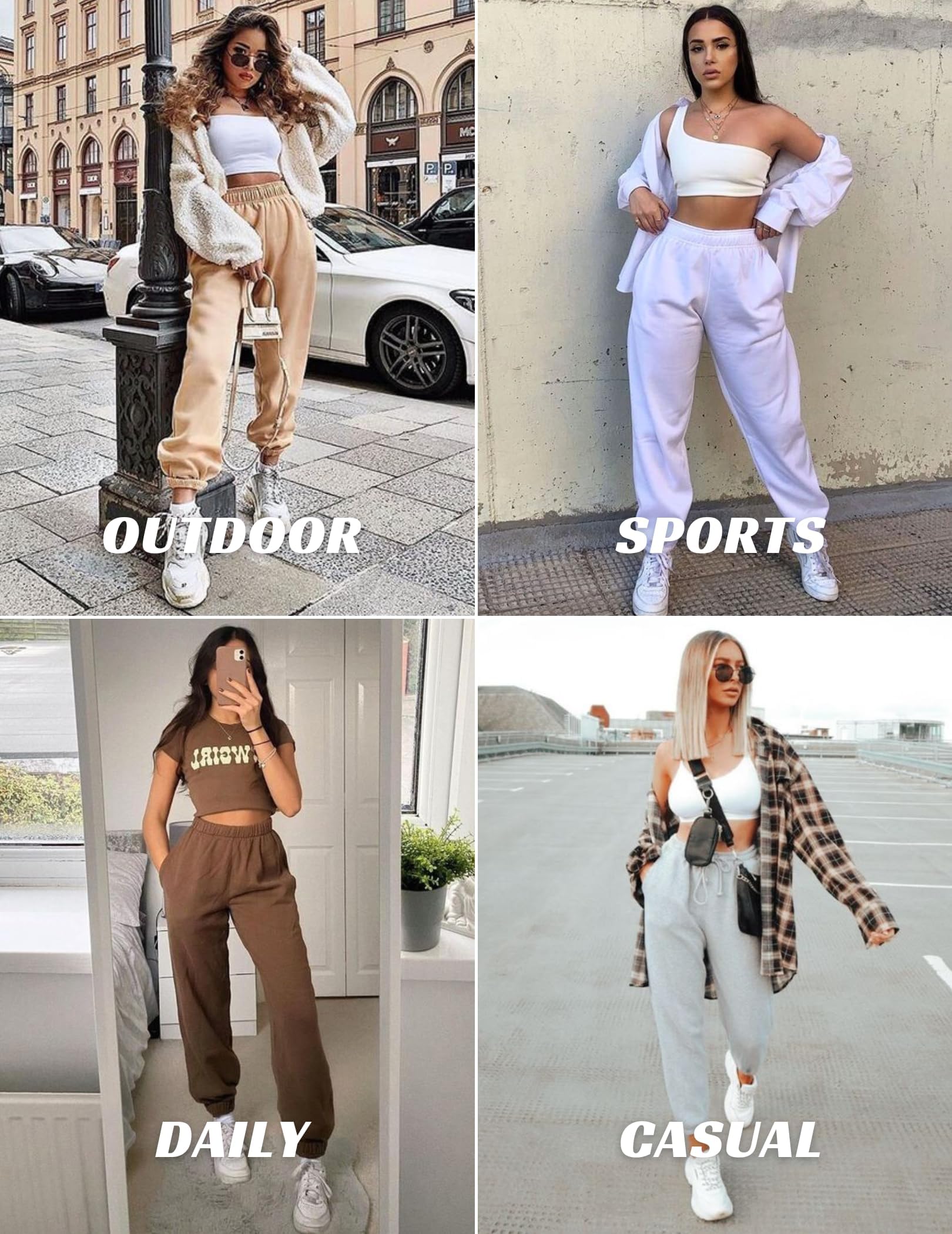 PINSPARK Damen Jogginghose Lang Sporthose Baumwolle Traininghose Fitness High Waist Freizeithose Lockere Sweatpants mit elastischem Bund und Taschen
