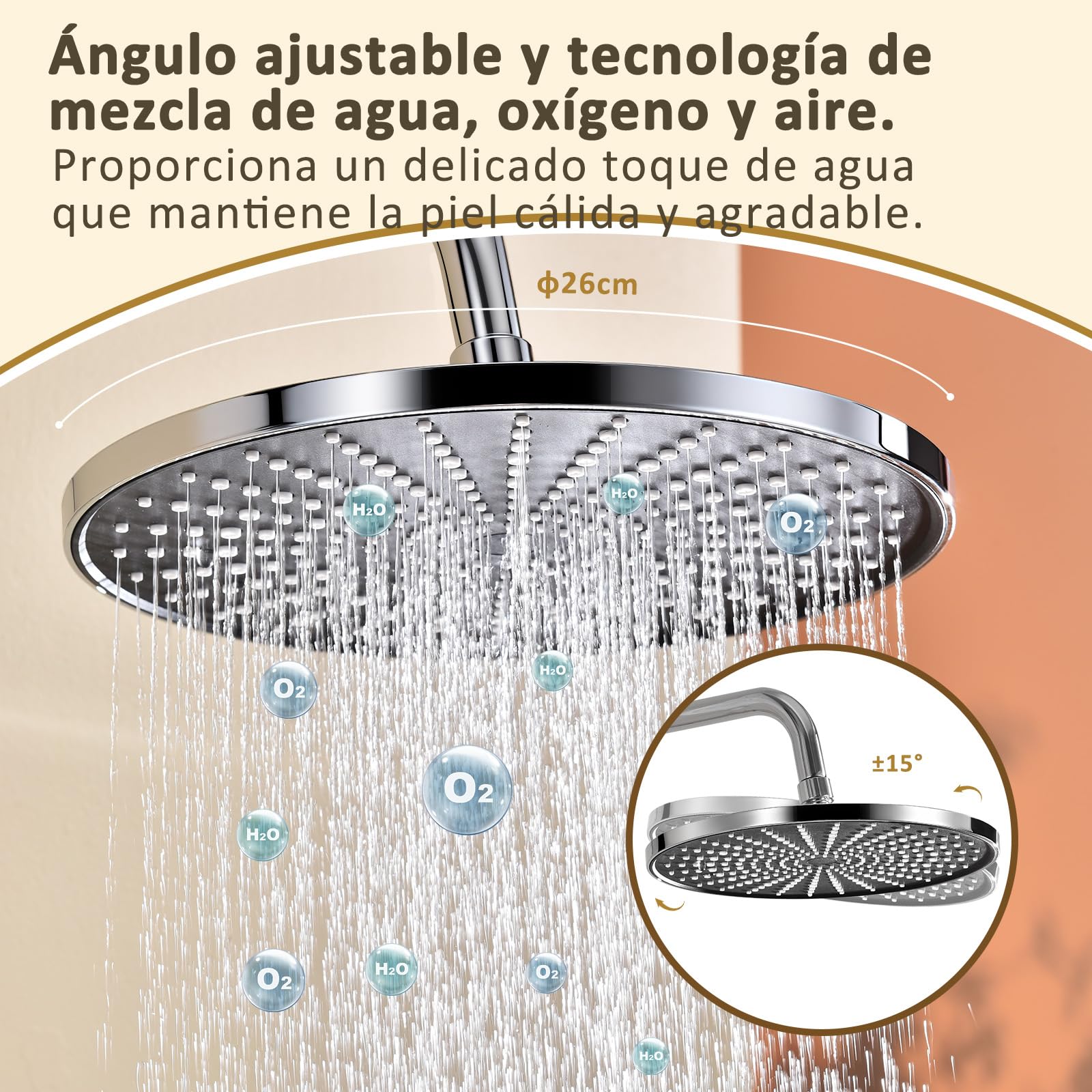 Sistema de ducha con grifería ajustable en altura sin termostato con cabezal de lluvia grande de 26 cm y ducha de mano de 3 funciones juego de ducha de acero inoxidable