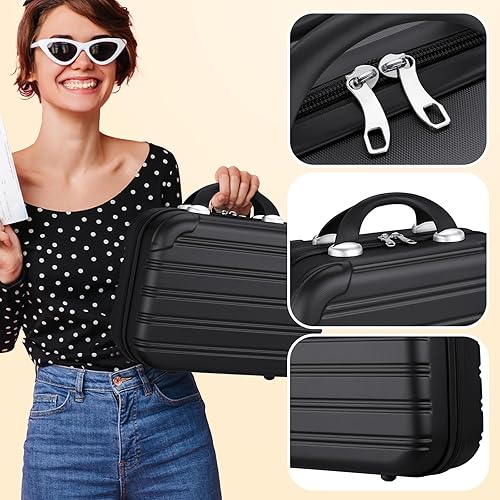 Miniatura 21 de Noverlife Estuche de viaje cosmético portátil de 14 pulgadas, a prueba de presión, ABS, maleta, mini equipaje de mano de viaje con banda elástica