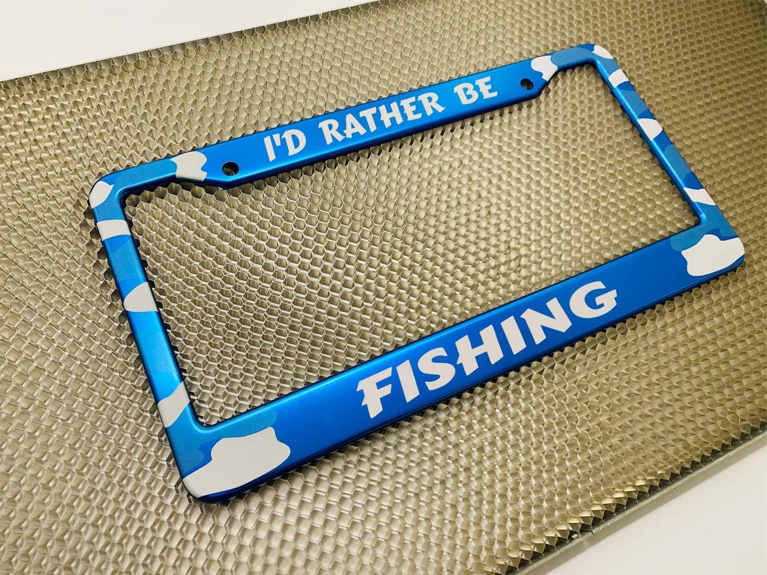 Camouflage | Military Personalized with Custom Text Design Anodized Aluminum Standard Size - CAR/Automobile License Plate Frame with Free caps - Blue (Qty: 1 Frame)