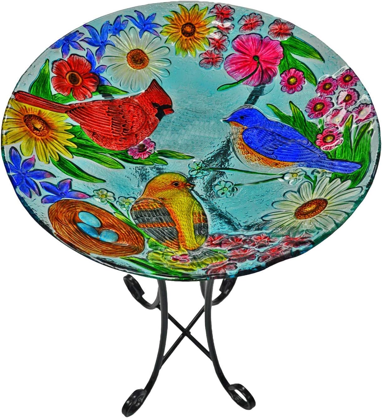 Continental Art Center Cardinal Bluebird & Gold Finch Glass Plate, 18"