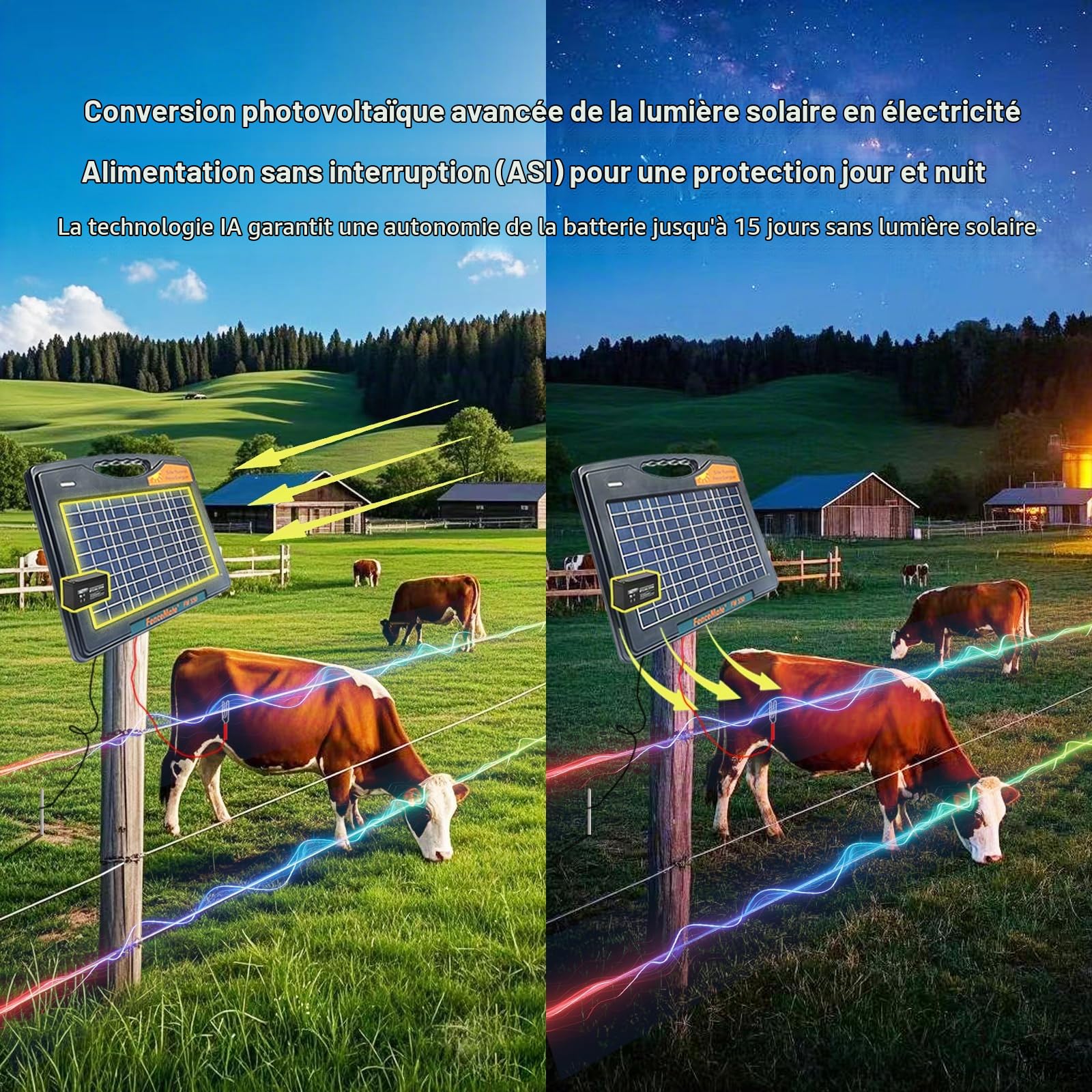 FenceMate Électrificateur Clôture Électrique Solaire, avec une sortie de 0.5 J jusqu'à 10 KM, appareil portable pour élever des volailles ou des animaux domestiques
