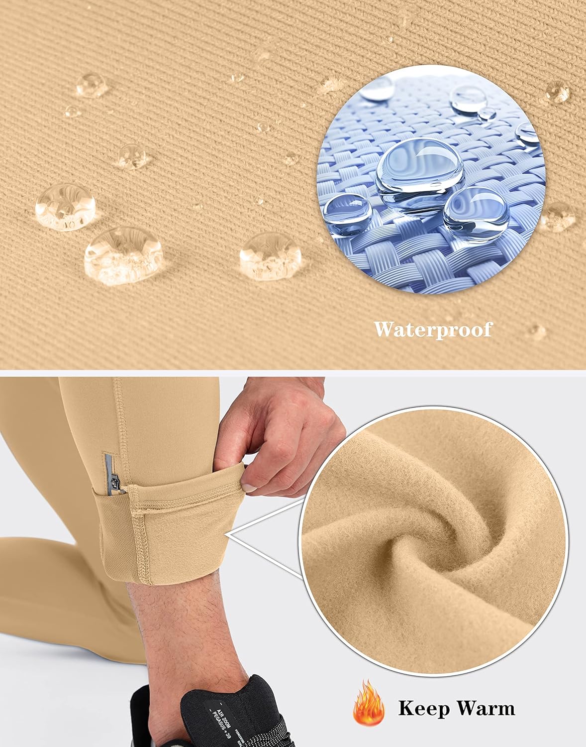 Pudolla Men's Thermal Running Tights with 3 Zipper Pockets Workout Compression Leggings Cycling Pants for Men Hiking Jogging - Image 4