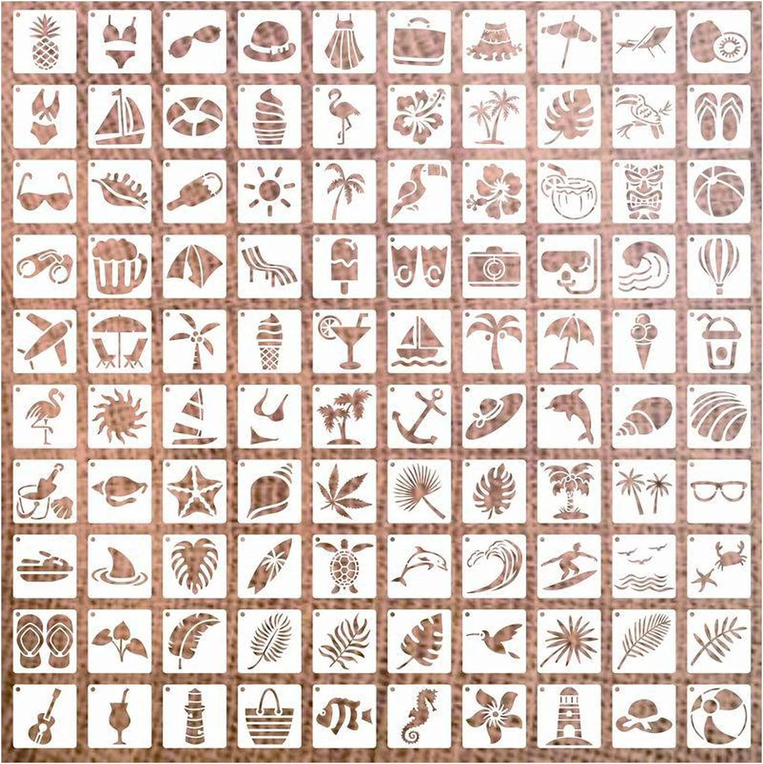 100 Pcs Stencils for Painting on Wood Reusable Stencil Crafts Drawing Templates Floral & Botanical Templates for DIY Art, Home Decor, Wood, Glass, Fabric (2x2 Inch, Hawaiian)