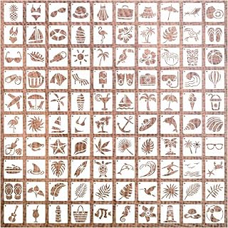 100 Pcs Stencils for Painting on Wood Reusable Stencil Crafts Drawing Templates Floral & Botanical Templates for DIY Art, Home Decor, Wood, Glass, Fabric (2x2 Inch, Hawaiian)