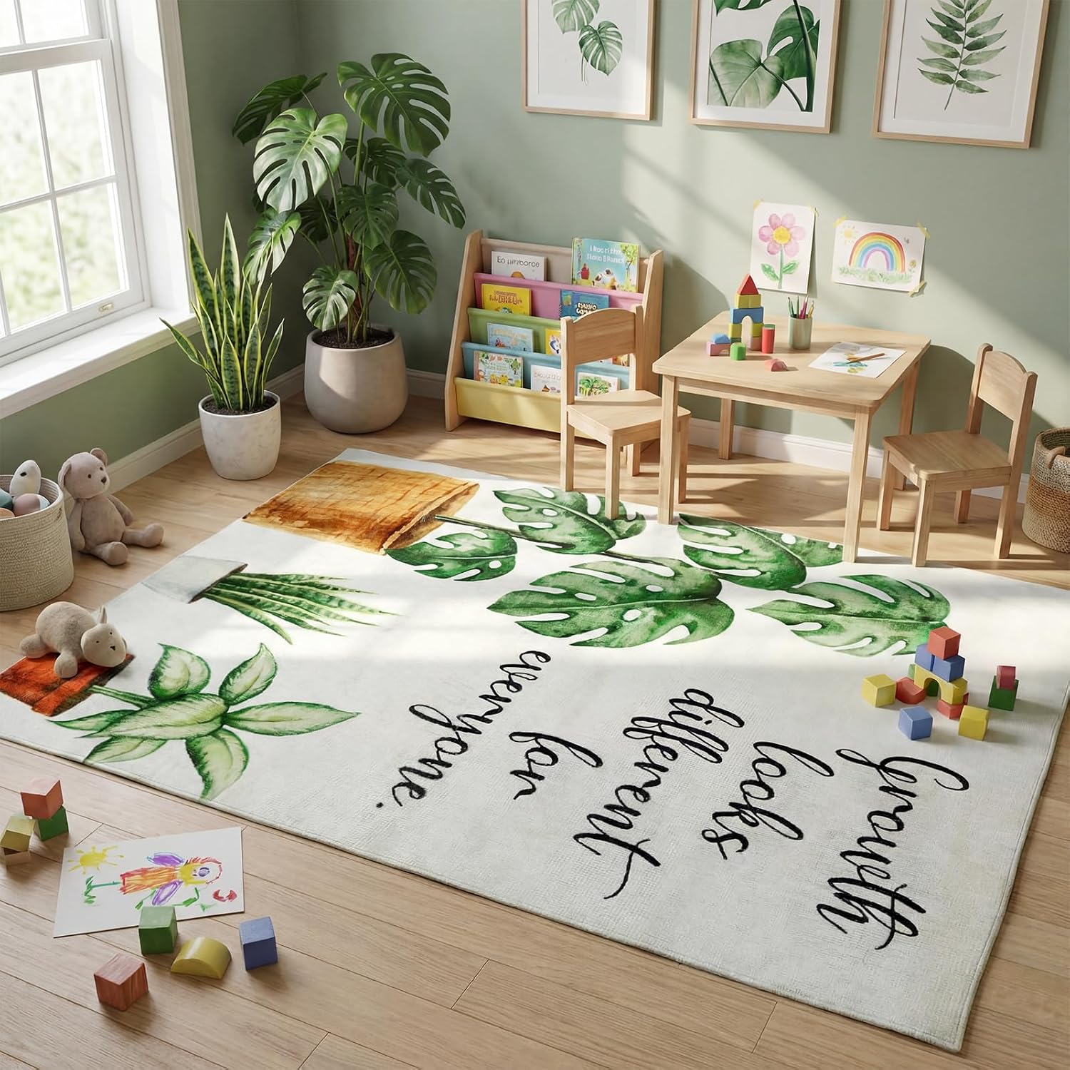 5 x 7.6 ft Classroom Rug, Growth Mindset Rug for Teachers School Library | Elementary Classroom Decor, Reading Corner Carpet, Positive Learning Space, Teacher Supplies, Motivational Design