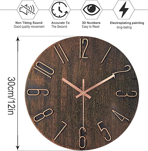 Miniatura 2 de AIRUIFU Reloj de pared de 12 pulgadas, silencioso, funciona con pilas, reloj de pared redondo moderno y simple para el hogar, oficina, escuela,