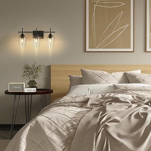 Miniatura 8 de VONLUCE Lámpara de tocador de baño, lámpara de baño de 3 luces sobre el espejo, lámpara de pared de baño con vidrio transparente, accesorios de