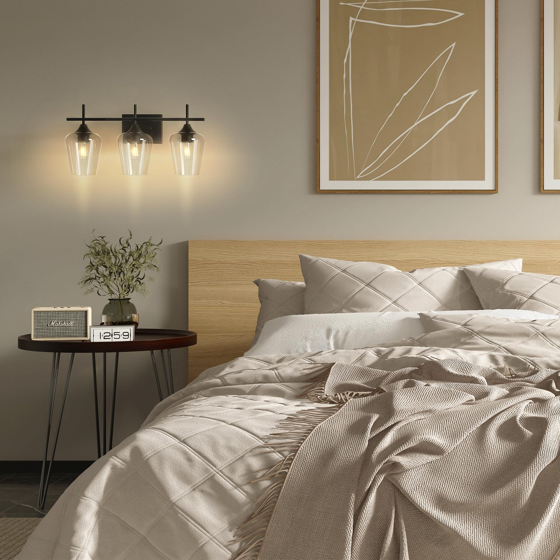 Lámpara de tocador de baño, lámpara de baño de 3 luces sobre el espejo, lámpara de pared de baño con vidrio transparente, accesorios de iluminación negros modernos para baño, dormitorio 8