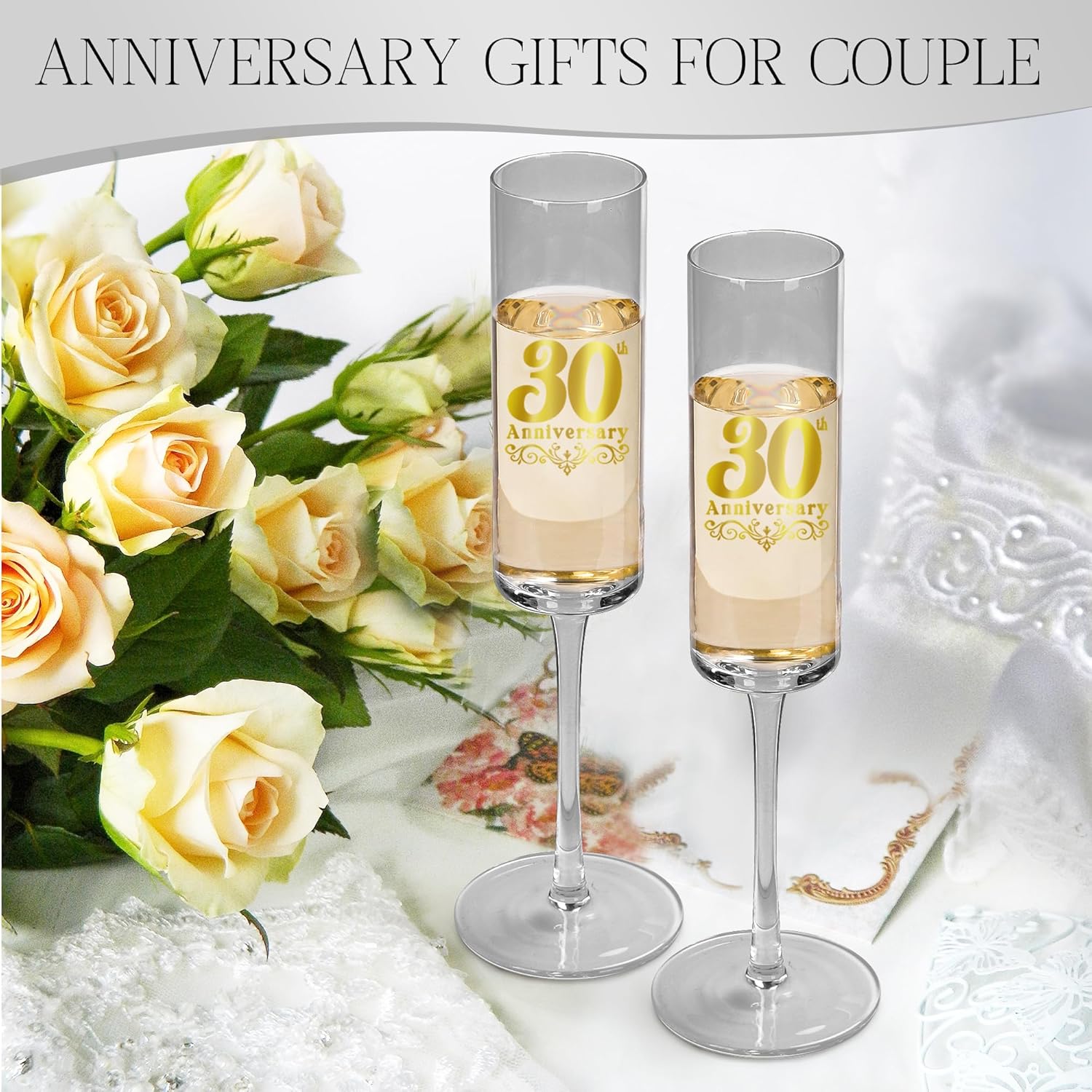 30th Wedding Anniversary for Couple, 30th Anniversary Champange Glasses for Parents, 30th Wedding Anniversary Champange Flute Gift for Grandparents, 30 Years of Anniversary Present