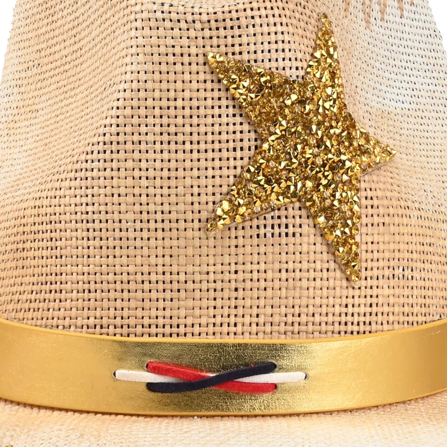 Foeran Cowboy Hat with Men's Women's Western Cowgirl Straw Hats,American Style Gold Glitter Star Braided Headband - Image 7