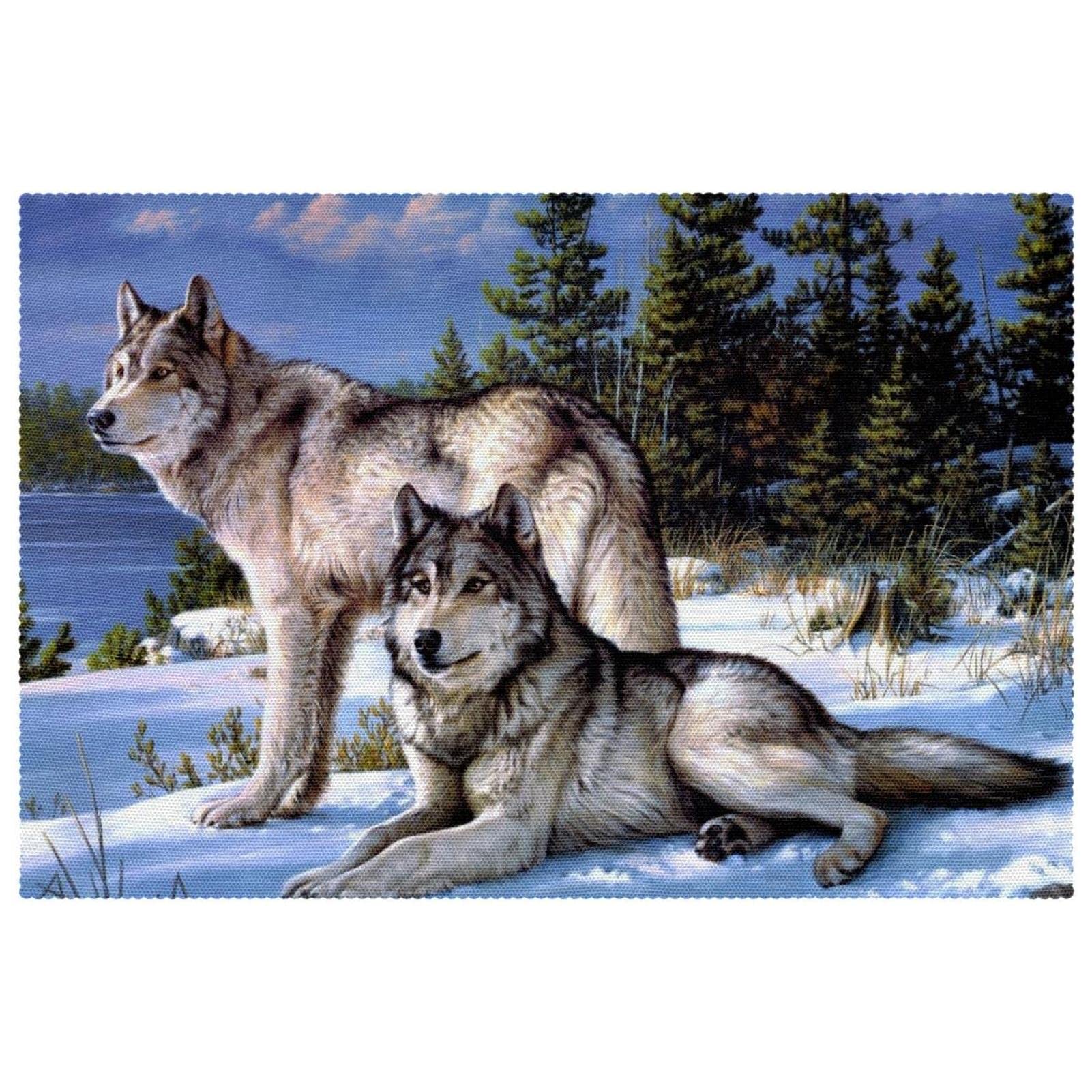 Sets de table motif loups par 4 pour repas d'hiver chaleureux