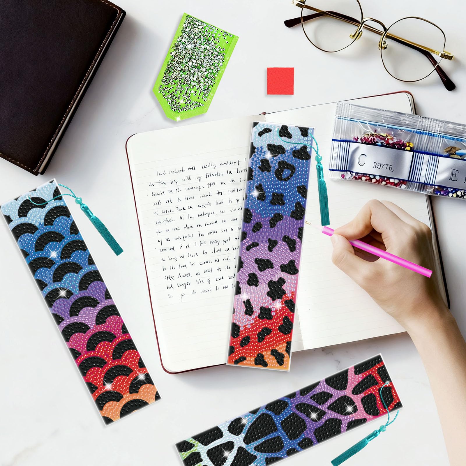 beinkmake 6PCS Animal Print Diamond Art Bookmark Kit for Adults DIY Diamond Art Craft Gift for Women Safari Leopard and Zebra Gem Painting Bookmark - Image 4