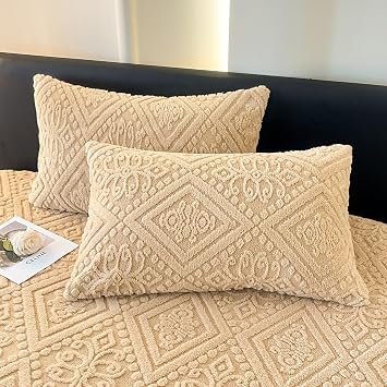 ZIQINPSQ Bohemian King Pillow Cases Set of 2 - Taffeta Velvet 20"x36" Zippered Pillow Covers | Ultra Soft & Fluffy Plush Bedding | Hypoallergenic, Machine Washable, Tan