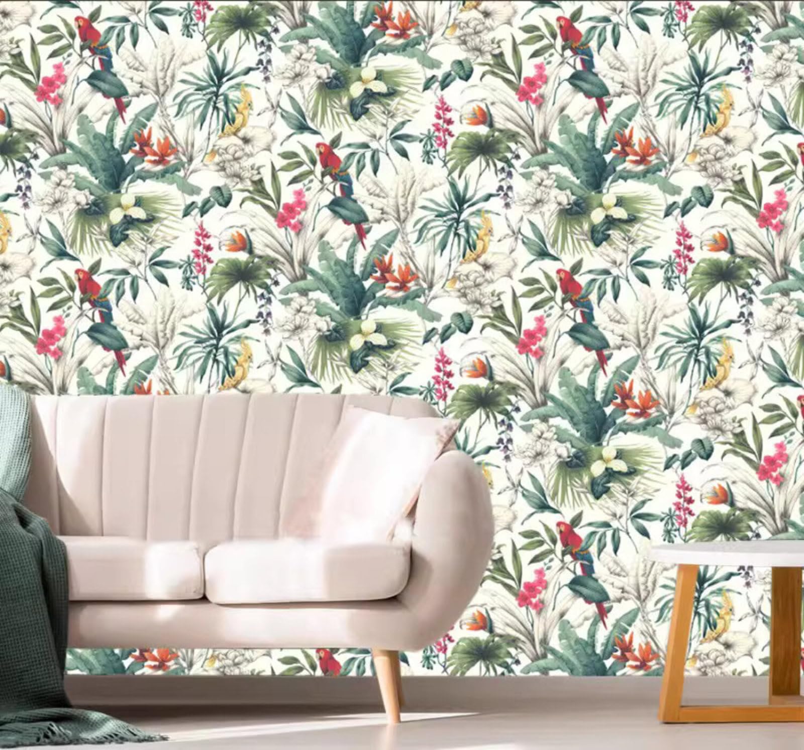 Vintage Parrots Flowers and Birds Plants Jungle 3D Wallpaper Easy Install Feature Office Living Room Sofa Bedroom TV Background Wall Decoration-200cm×140cm