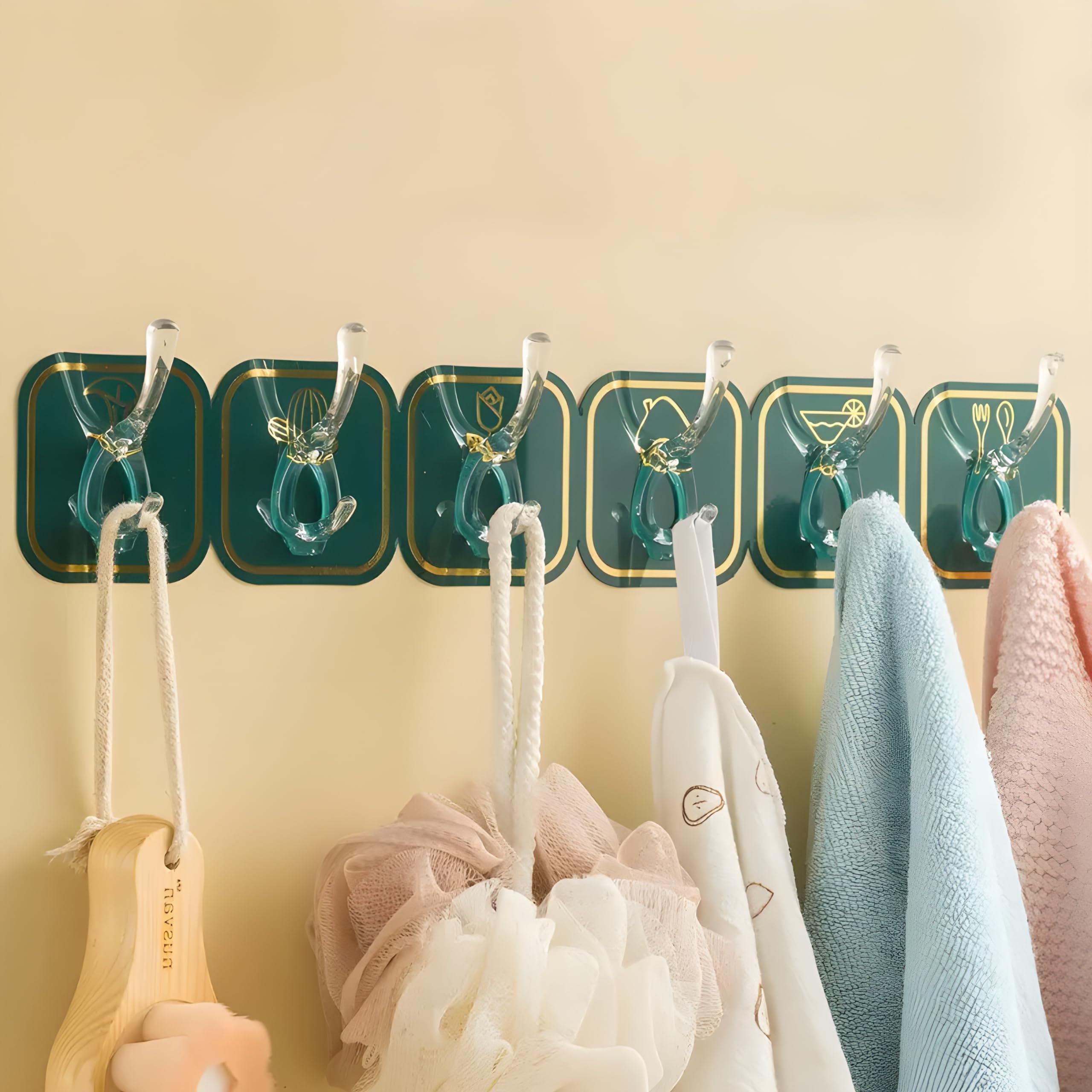 JIALTO Self Adhesive Magic Sticker Wall Hanger, Kitchen Hangers and Hooks, Durable Cloth Hanger Hooks for Wall Without Drilling, Ideal for Home Organization and Kitchen (Green)