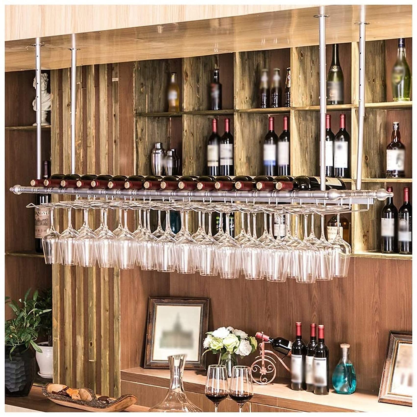 Étagère à vin plafond et porte-verre suspendu vintage réglable