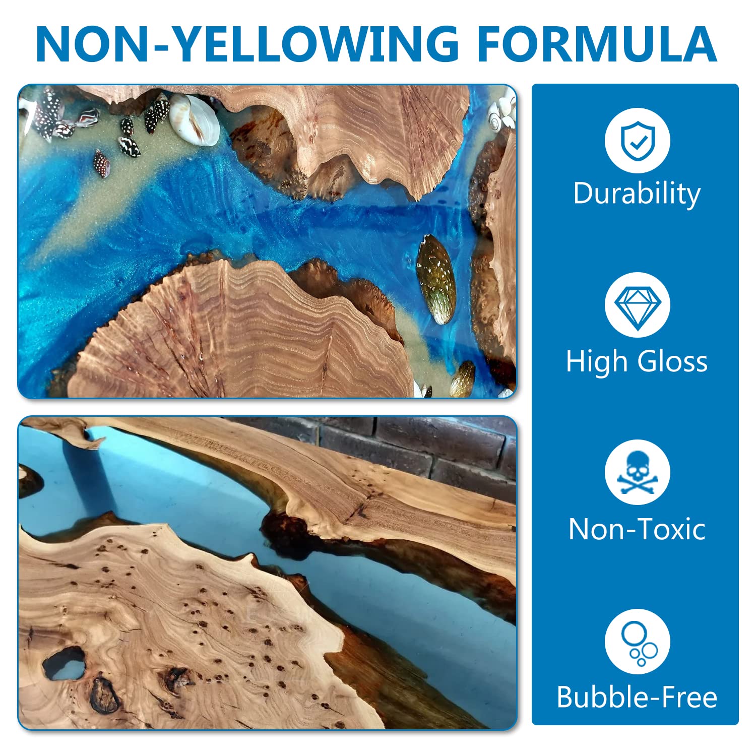 Epoxy Resin 1 Gallon Kit, Crystal Clear Epoxy Tabletop Resin Self Leveling, Bubbles Free and Anti-Yellowing, RiverTop Resin 1 Gallon 2 Part Epoxy for Coating & Casting, Mix Ratio 1:1