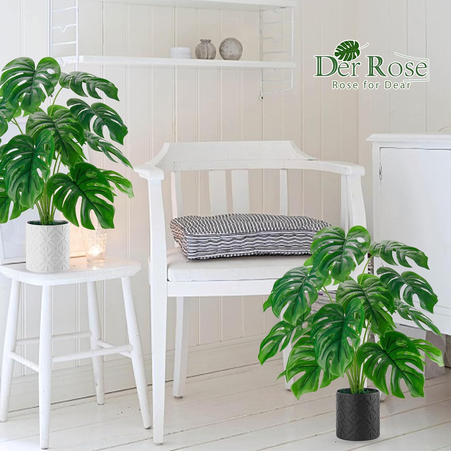 Der Rose 2 Pack 28'' Artificial Plants Indoor Large Fake Potted Plants Faux Monstera Plants Indoor Tall for Home Farmhouse Bedroom Living Room Decor