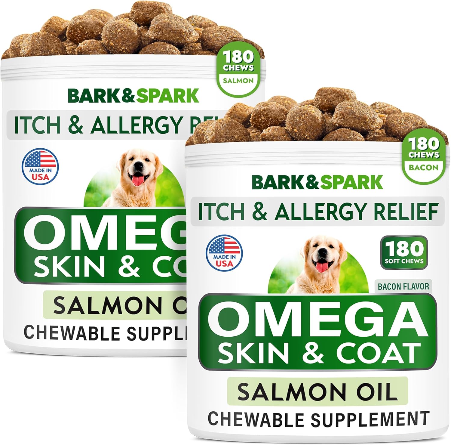 Omega 3 for Dogs and Cats Bundle - Skin Allergy, Itch Relief, Hot Spots Treatment - Joint Health - Skin and Coat Supplement - EPA & DHA Fatty Acids - Salmon Oil - 360 Chews - Made in USA