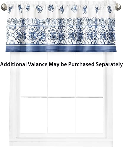 Miniatura 4 de Newbridge Cenefa de tela para ventana de cocina, cenefa de 60 pulgadas de ancho x 15 pulgadas de profundidad, azul mediterráneo, cenefa de cocina