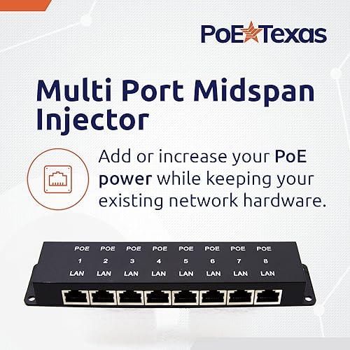 Miniatura 2 de Inyector PoE World PoE Inyector de alimentación a través de Ethernet de 8 puertos para dispositivo pasivo 8 LAN+puerto PoE 10100 Velocidad de datos