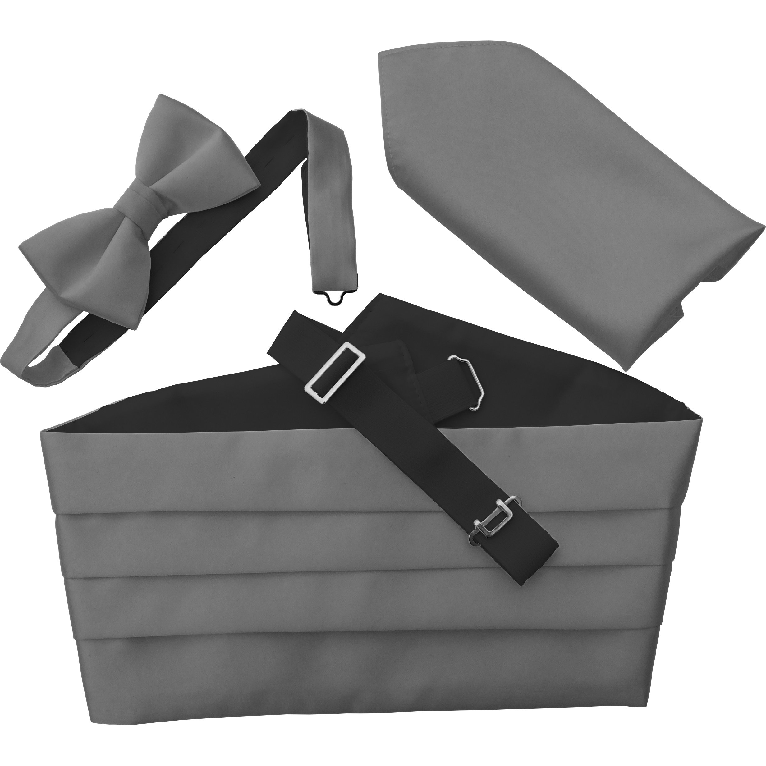 Italian Satin Cummerbund Set: Includes Bow Tie and Handkerchief (Slate Grey)
