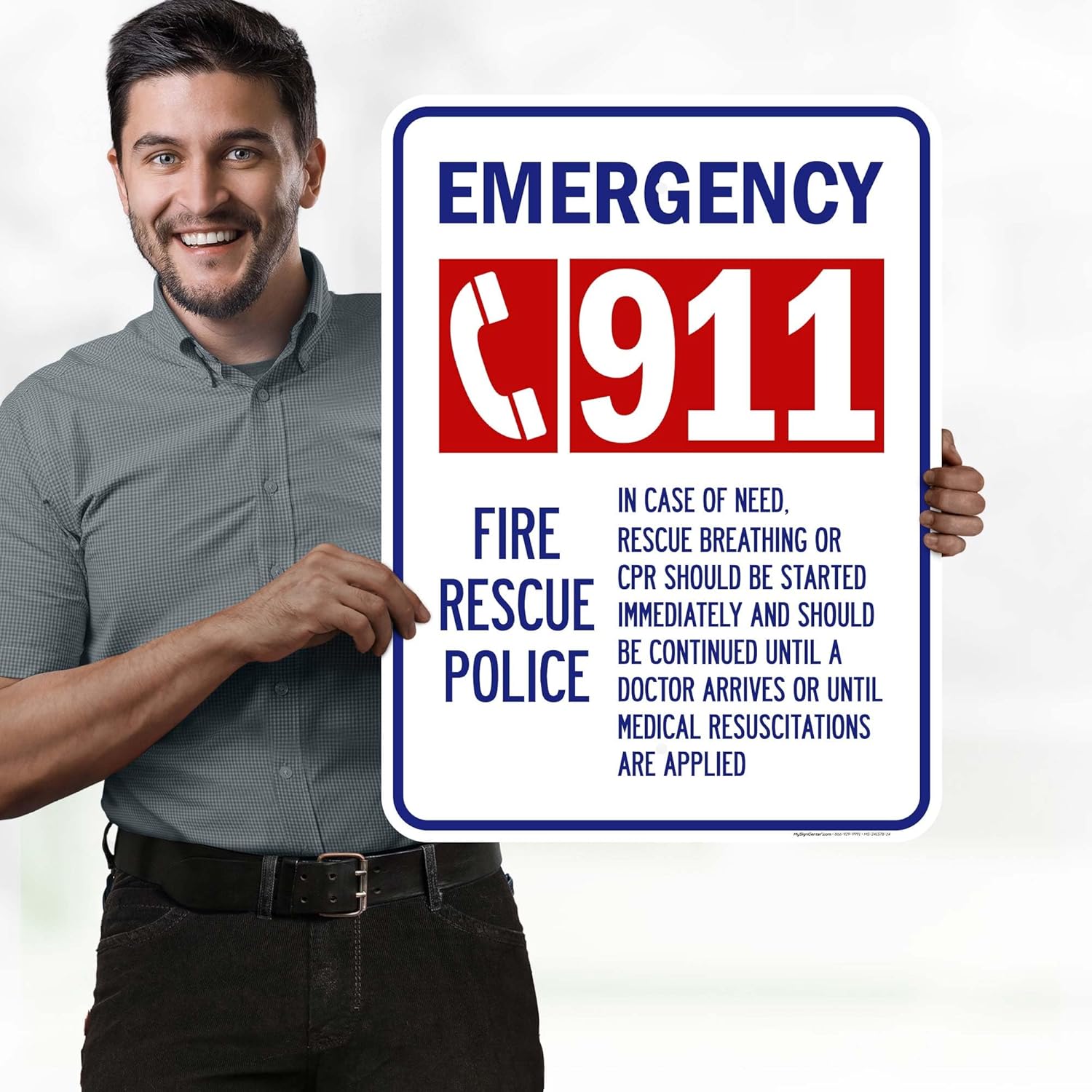 Emergency 911 Fire Rescue Police Sign, 18x24 Inches, Rust Free .063 Aluminum, Fade Resistant, Made in USA by My Sign Center