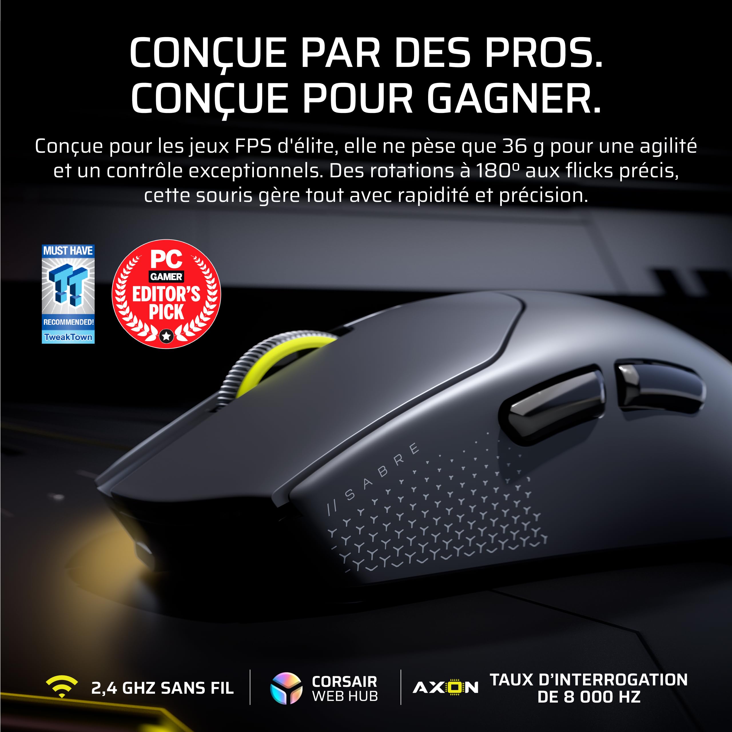 Corsair Sabre v2 Pro Ultralégère sans Fil Souris Gaming, 33 000 DPI – Noir