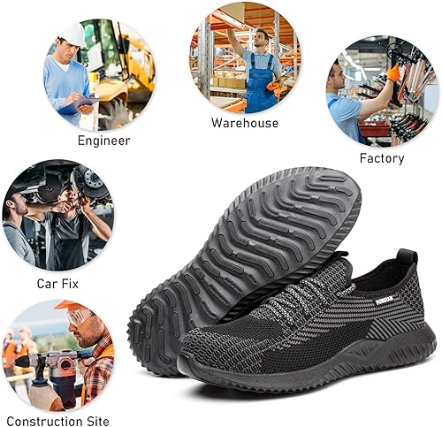 Miniatura 7 de Furuian Steel Toe Shoes for Men Comfortable Safety Shoes Non Slip Steel Toe Sneakers Warehouse Industry Contstruction Mens Work Shoes