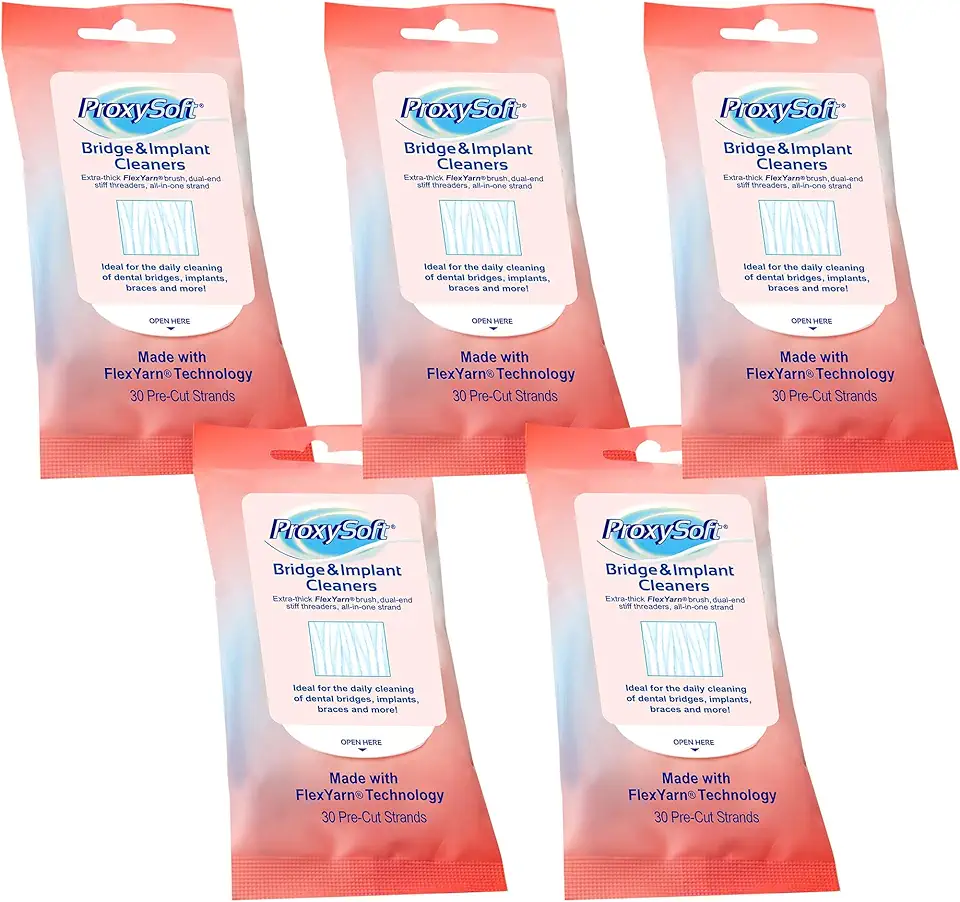 Fio dental para pontes e implantes dentários, 5 pacotes – Fio dental para pontes e implantes com escova proxy extragrossa para higiene bucal ideal – Limpadores de ponte e implantes da ProxySoft