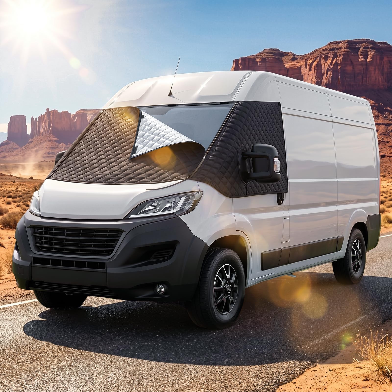Sonnenschutz Frontscheibe Wohnmobil Frontscheibenabdeckung Ducato Bugschutzplane Wohnmobil für Ducato Frontschutz Van Windscreen Protector Aluminium Cover für Peugeot Boxer Citroën Relay X250/290