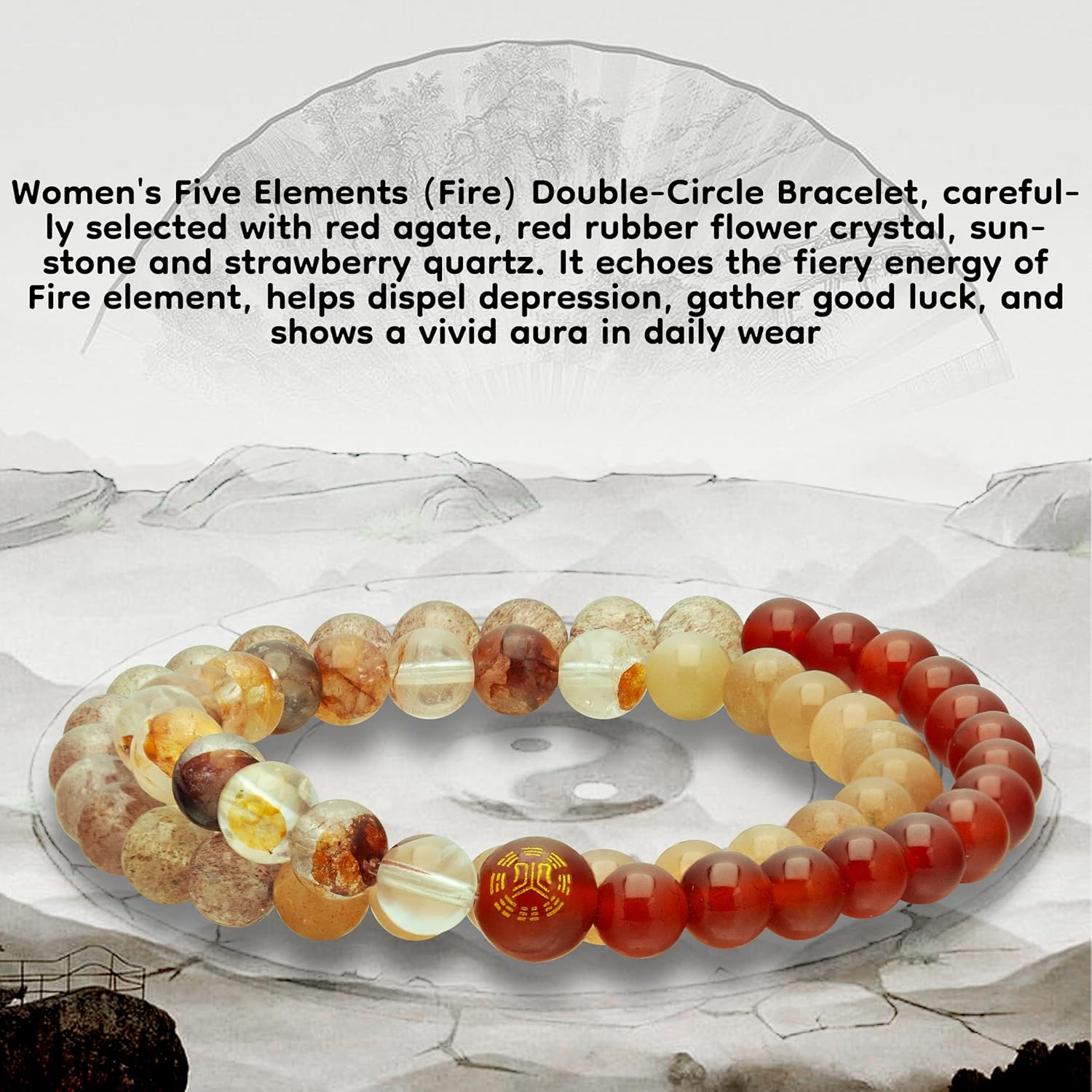 Women's Double-Circle Five Elements (Gold/Wood/Water/Fire/Earth) Feng Shui Bracelet - Crystal Wealth Bracelet | Balances Energy, Brings Good Luck, Abundance & Positive Vibes for Daily Wear