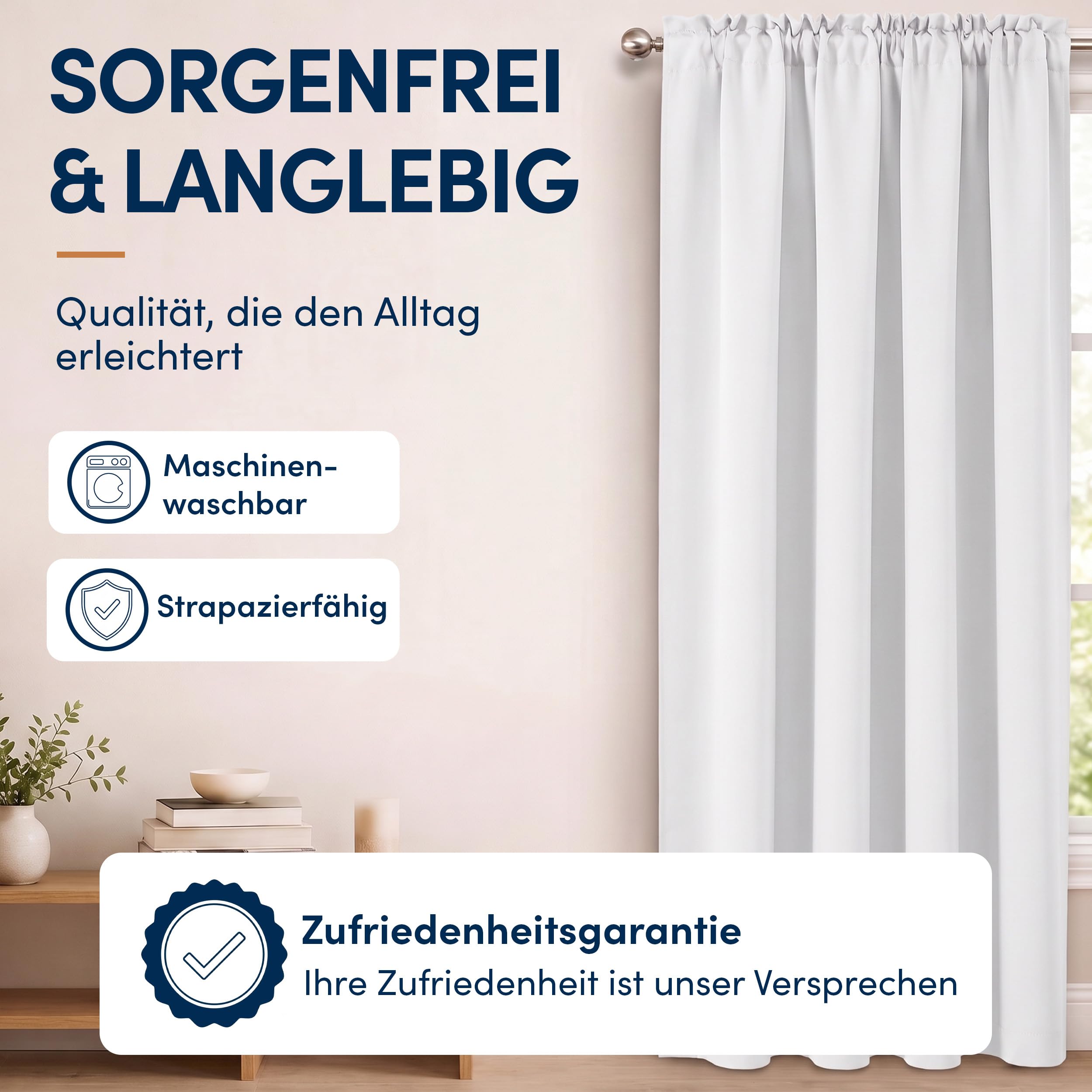 Gardine mit Kräuselband Blickdicht Weiß - H 145 x B 140 cm (1 Stück)