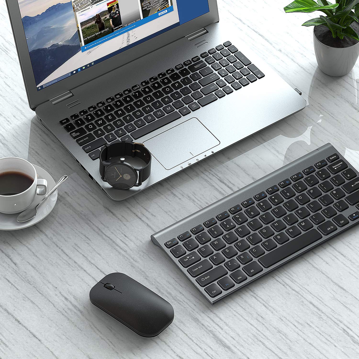 Seenda Kabelloses Tastatur- & Maus-Set – Wiederaufladbar, Ultradünn, Leise, QWERTY, Grau