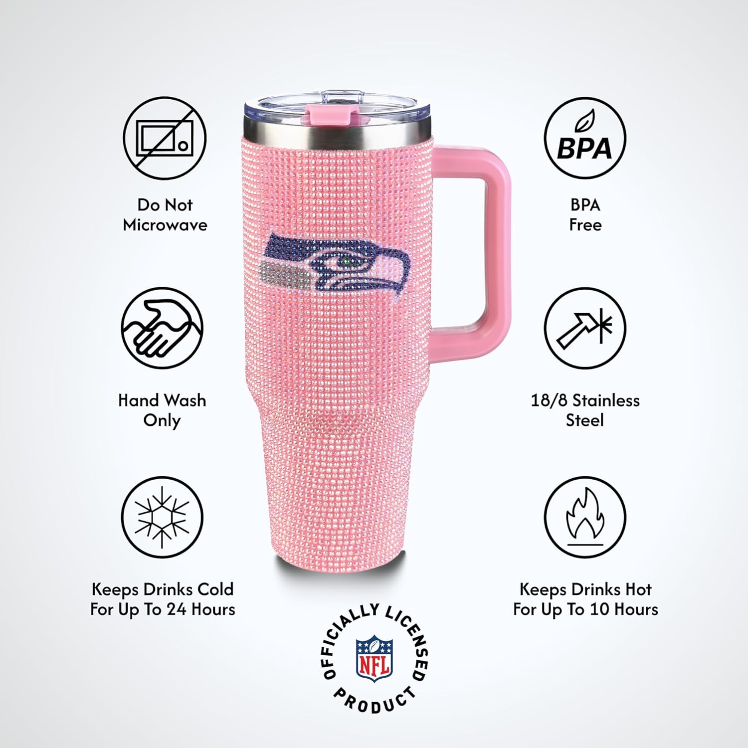 The Memory Company Officially Licensed NFL Game Day Tumbler - 40oz Stainless Steel Double-Wall Insulated Team Color Bling Cup with Team Logo, NFL Licensed Sports Travel Mug with Lid & Straw - Image 6