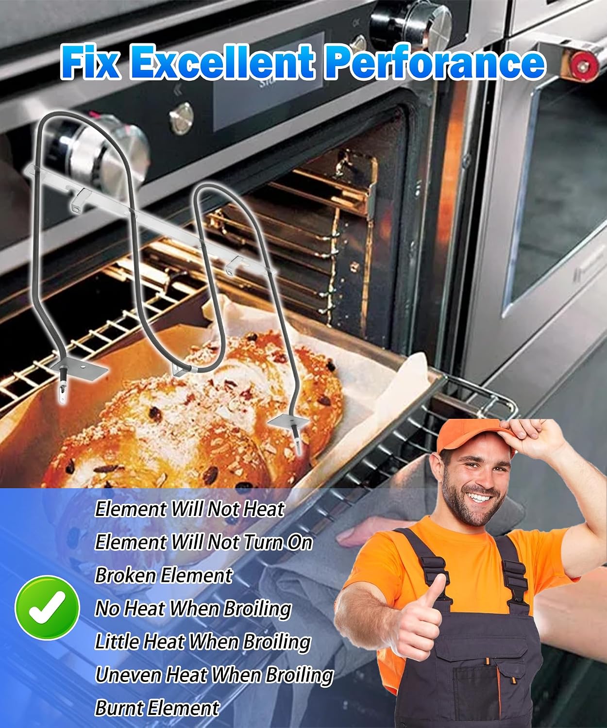 WP9760771 Oven Bake Element Compatible With Whirlpool BS550PWS, RBS245PRS, IBS350PXS, RBS245PRB AND RBD245PRS Etc.Oven Heating Element,Replace 9760771, 4456103, PS11747303