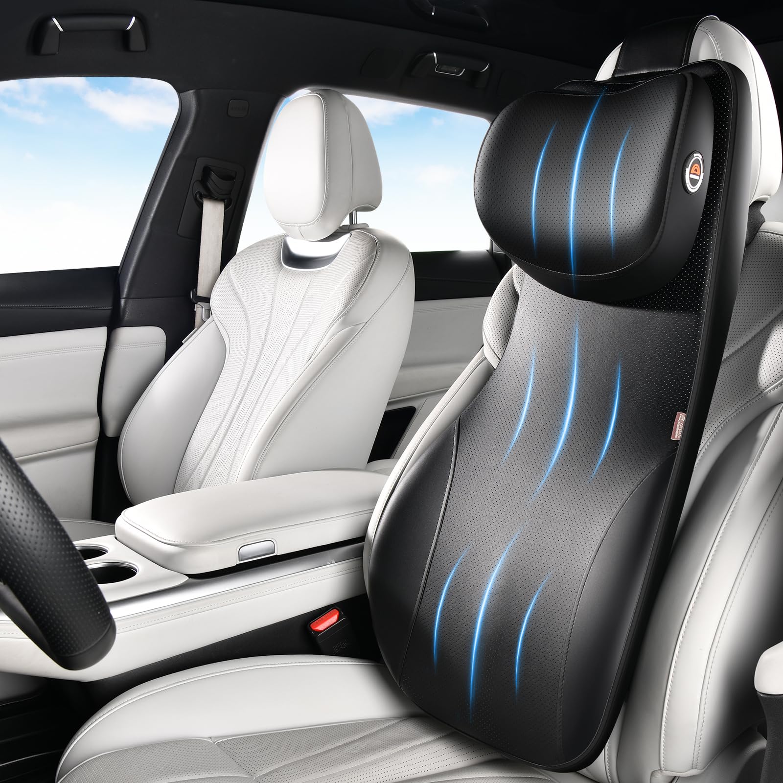 Coverado 2-in-1 Lumbar Support with Car Headrest Pillow, Adjustable-Height Velcro Design Car Neck Support Pillow for Driving Seat, Ergonomic Memory Foam Car Back Support Pillow for Pain Relief, Black