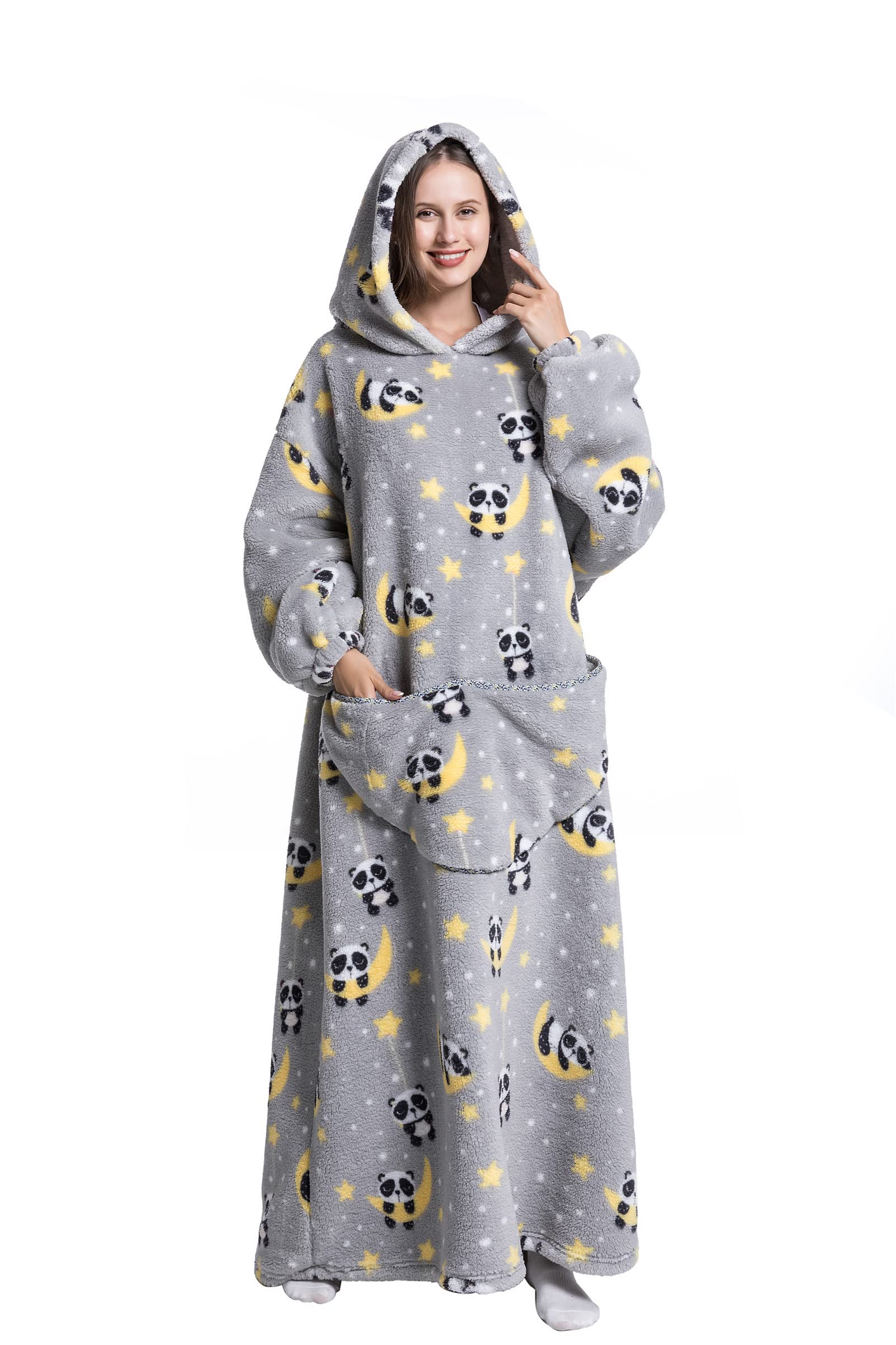 Pterygoid Extra Long Oversized Blanket Hoodie,Wearable Hooded Blanket Adult for Women and Men,Hoodie Blanket with Pocket,Fluffy Throw Sweatshirt - Image 3