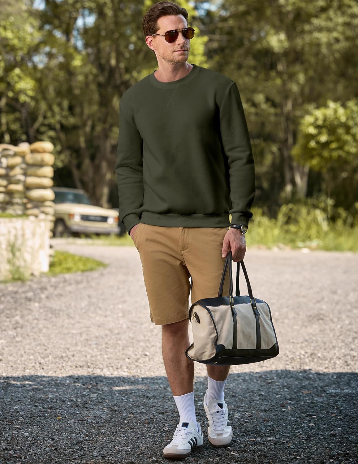 JMIERR Mens Cotton Sherpa Lined Sweatshirts Casual Fleece Long Sleeve Crewneck Fall Winter Pullover Shirts - Image 9