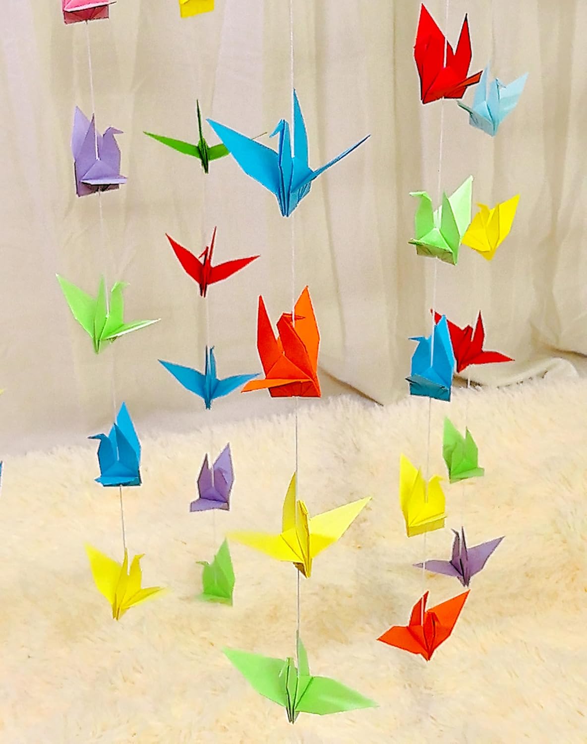 Colorful Paper Crane Hanging Garlands, Rainbow Handmade Origami Birds Streamers(5.2ftx3strings), Bridal Shower, Baby Shower,Ceiling Decor, Birthday Party Supplies