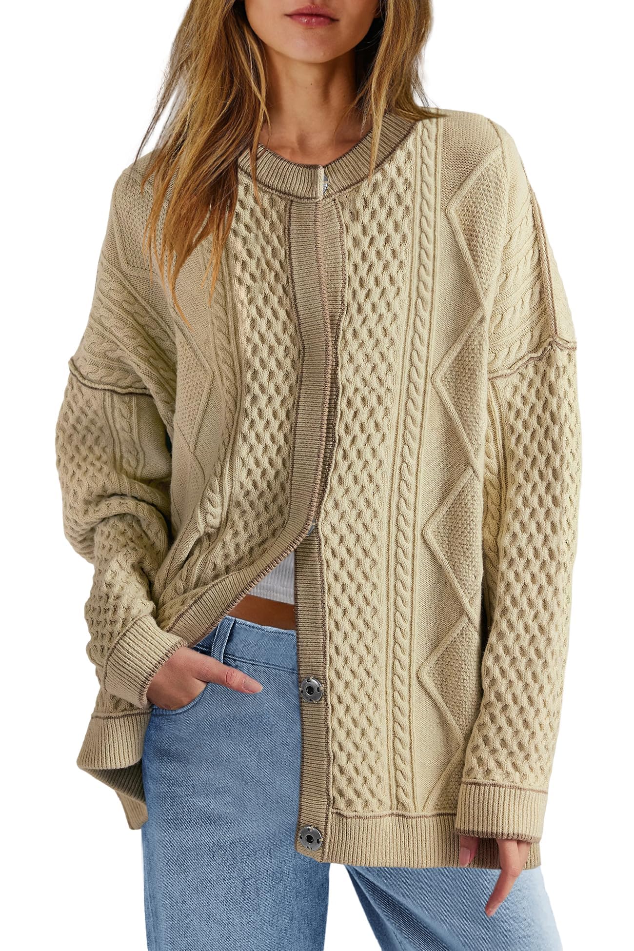 yoeasy Womens Knit Cardigans Sweater Casual Long Sleeve Open Front Button Down Trendy Fall Loose Sweater Outerwear