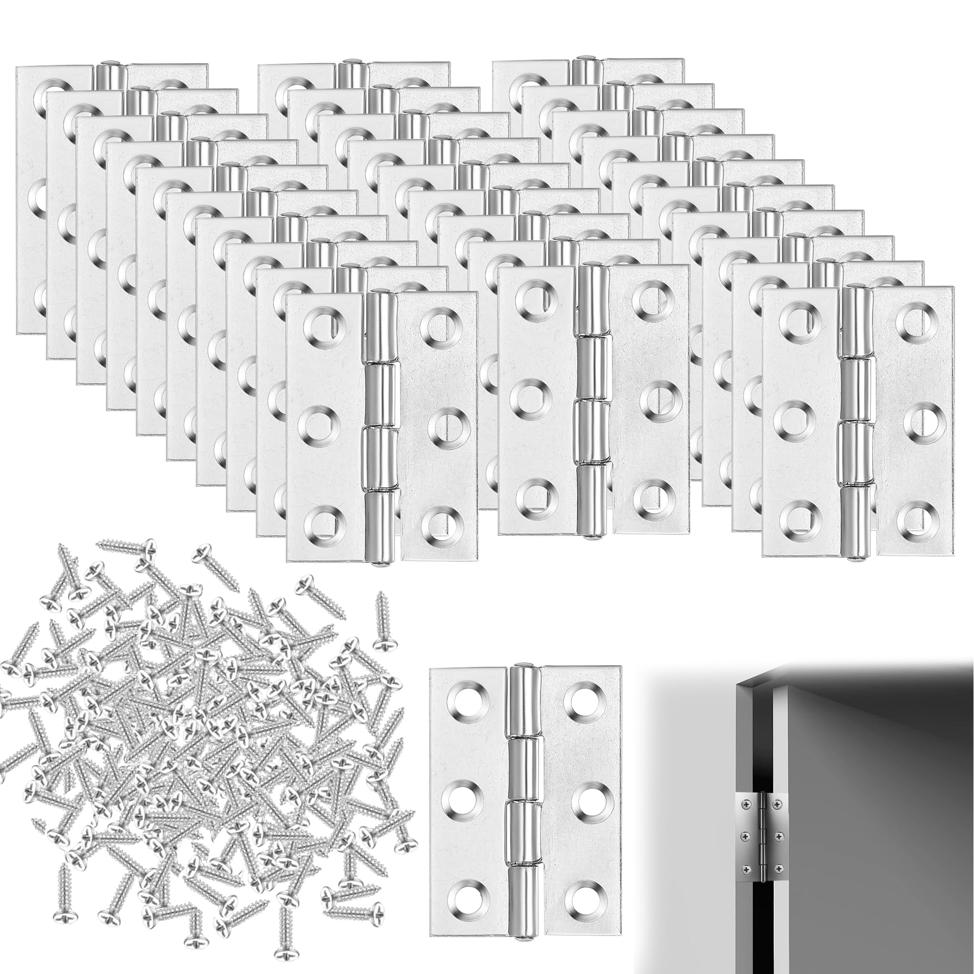30PCS Hinges for Wood, Silver, Stainless Steel, 2 Inch, Small