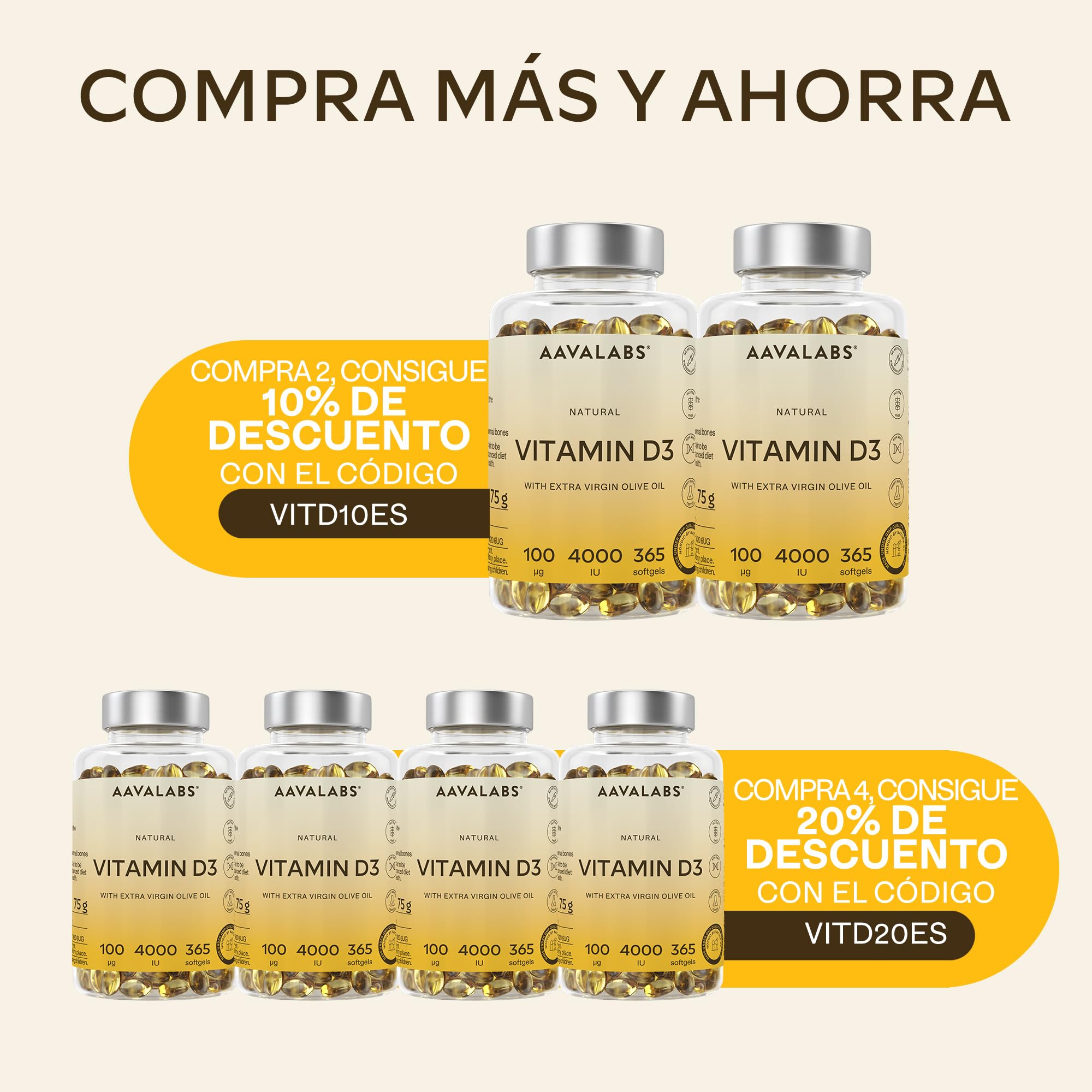 Vitamina D3 [ 4000 UI ] – con Aceite de Oliva Virgen Extra para una Absorción Óptima – Sin OGM, sin Gluten y sin Lactosa – Contribuye al mantenimiento de la Función Ósea, Muscular e Inmunológica.