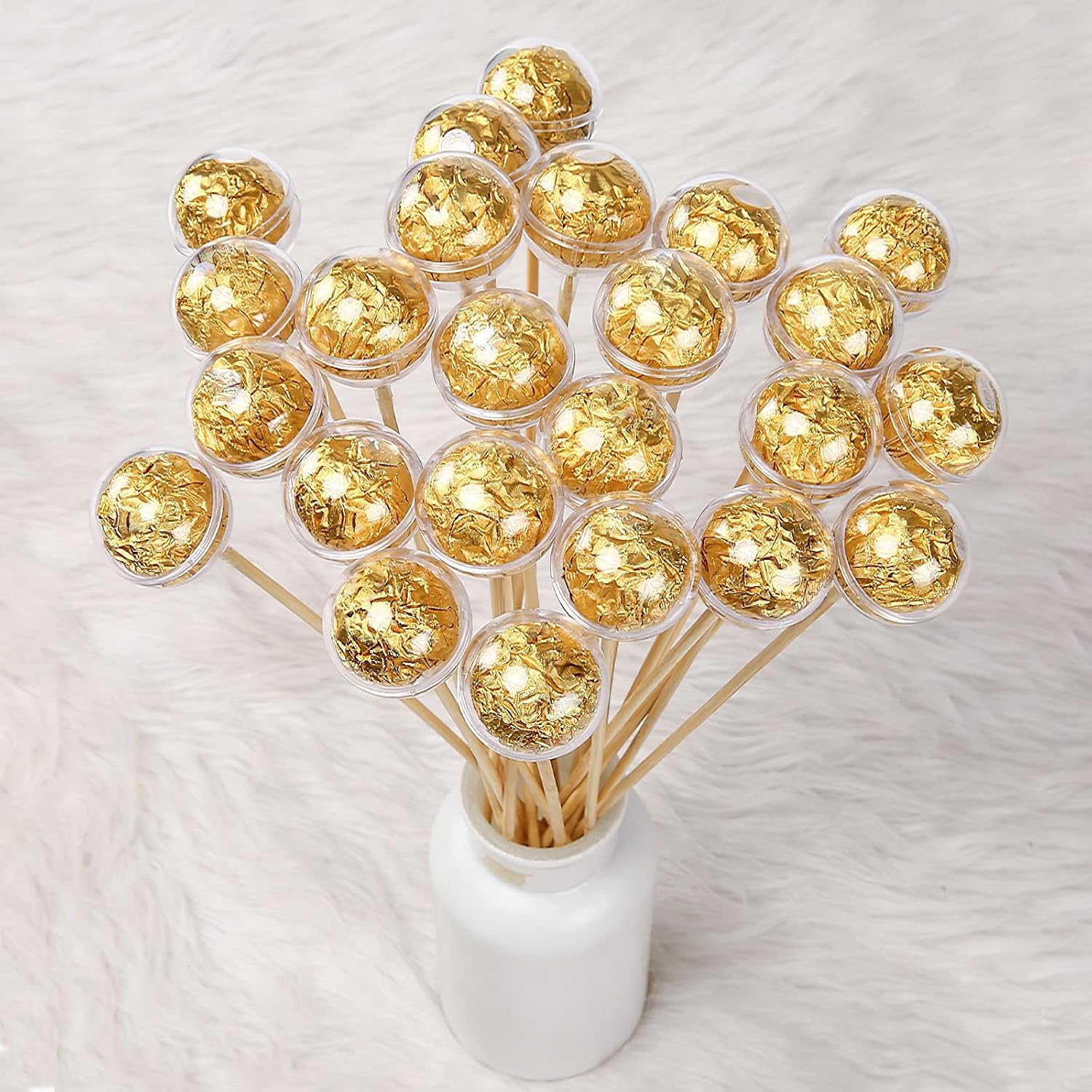 FENICAL Acrylic Chocolate Holder, 95pcs Candy Packaging Balls Bouquet Cup Clear Chocolate Bouquet Base Plastic Round Ball Candy Support for Diy Food Decor Valentines Mother's Day Wedding