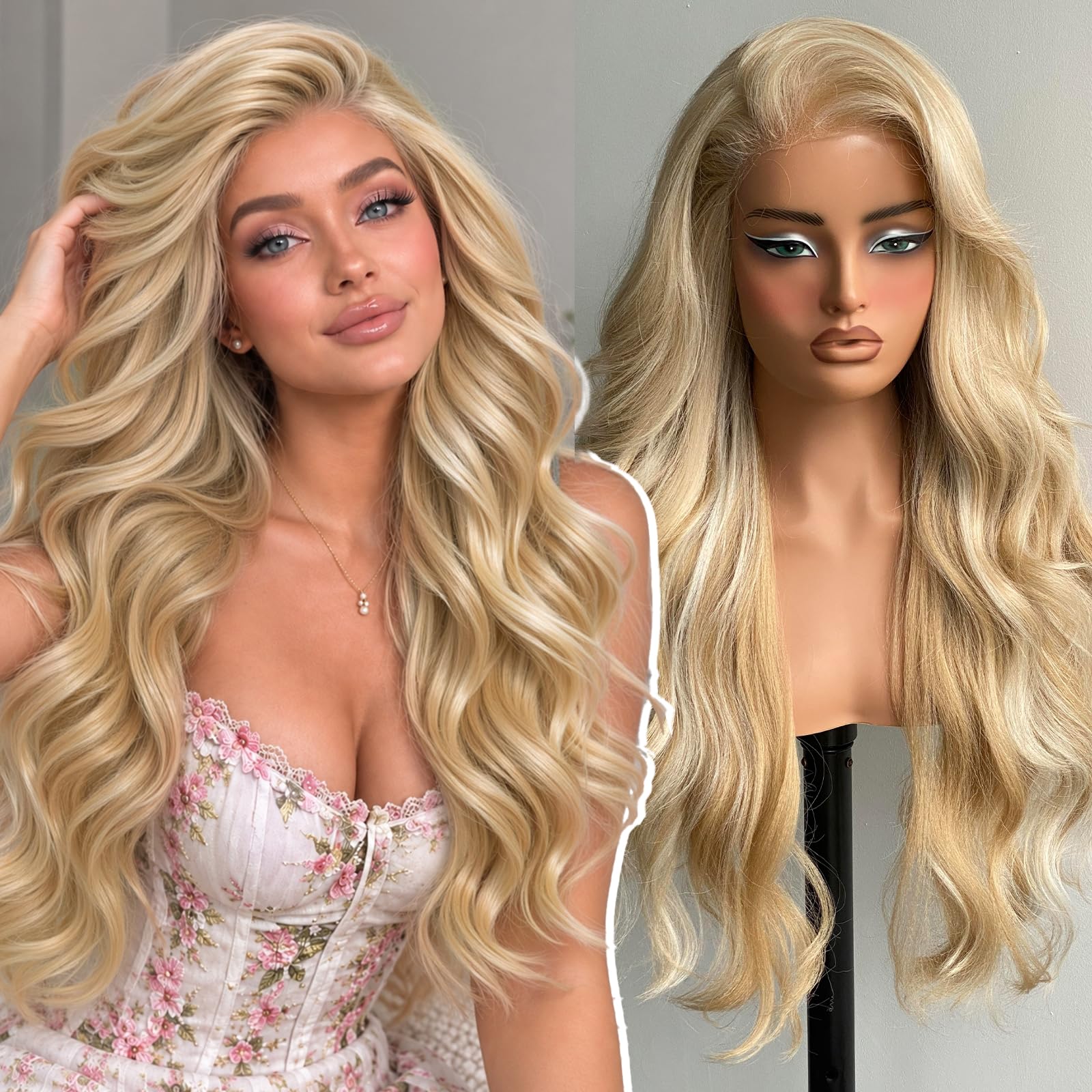 KOME Balayage Blonde 13×6 Curly Synthetic Lace Front Wig for Women 26IN Blonde #K16B88