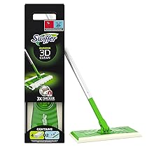 Swiffer 3D Scopa e Lavapavimenti, 1 Manico, 4 Panni Cattura Polvere e 2 Panni Lavapavimenti, Cattura Polvere e Sporco, Ottimo per Tutti i Tipi di Pavimenti e per i Peli di Animali