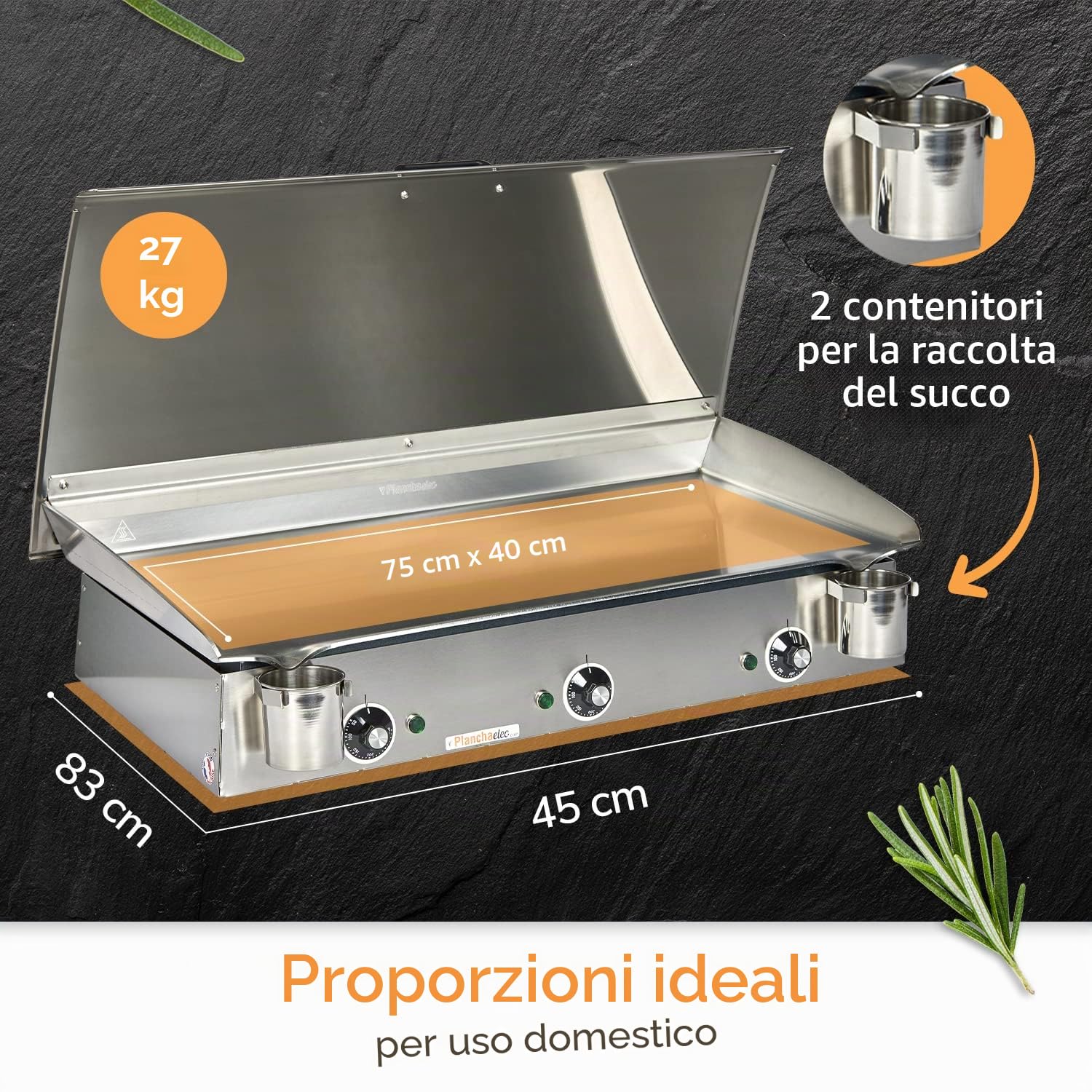 Piastra elettrica PLANCHAELEC LUX 830 - INOX - 3600 W