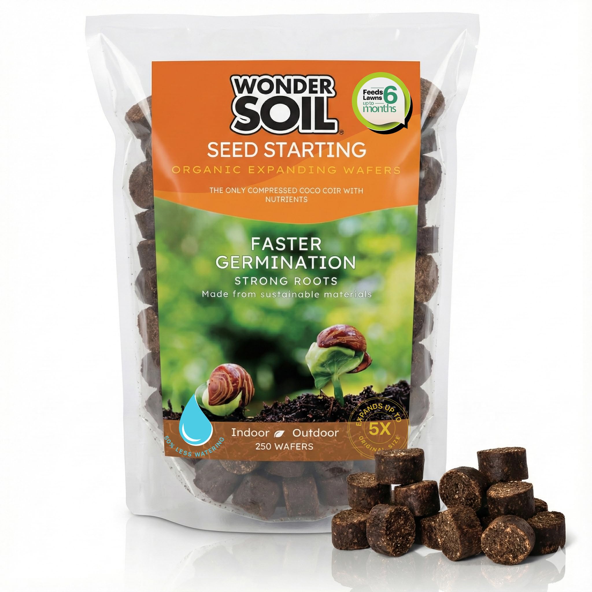 WONDER SOIL | 250 Organic Seed Starter Pellets | Ready to Plant Seed Starting Soil Loaded with Pre-Mixed Nutrients | Fast Germination | Indoor or Outdoor | 250 Count