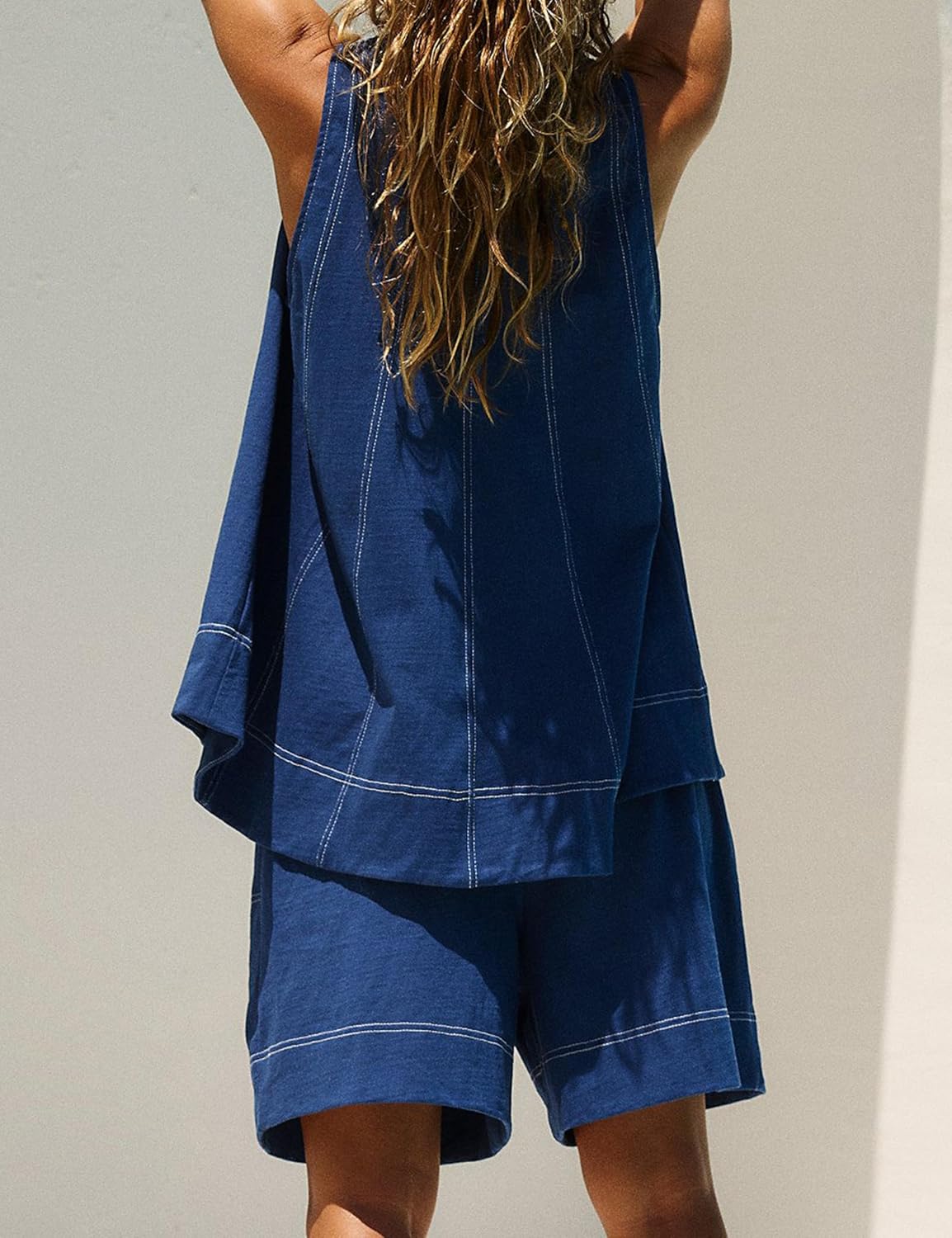 Women 2 Piece Outfits Flowy Sleeveless Tunic Tops Loose Shorts with Pockets Tracksuit Summer Lounge Matching Set 2025 - Image 5